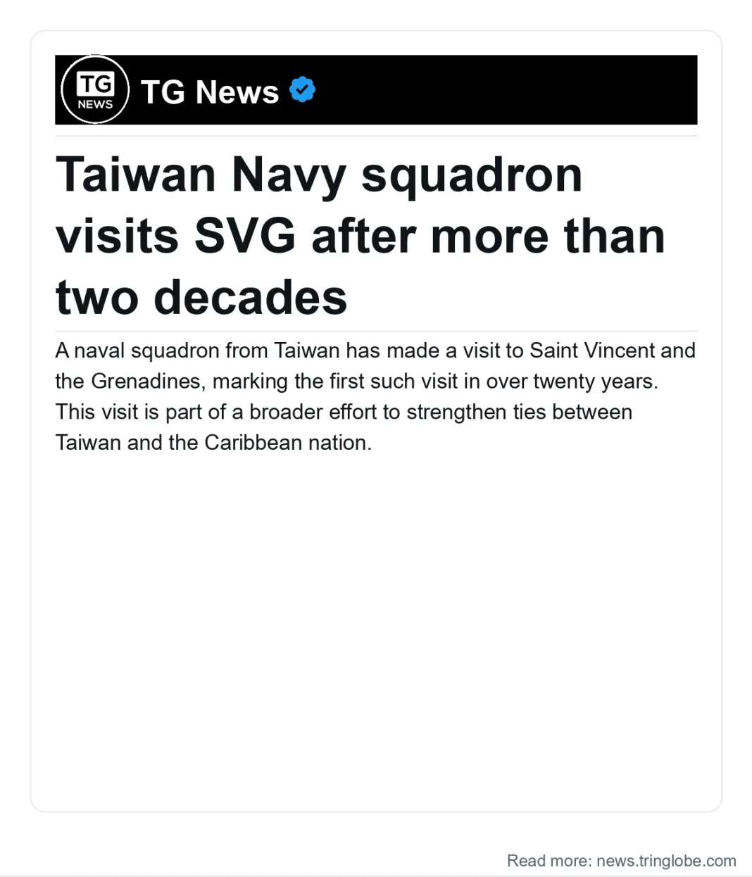 Saint Vincent and the Grenadines: Taiwan Navy squadron visits SVG after more than two decades