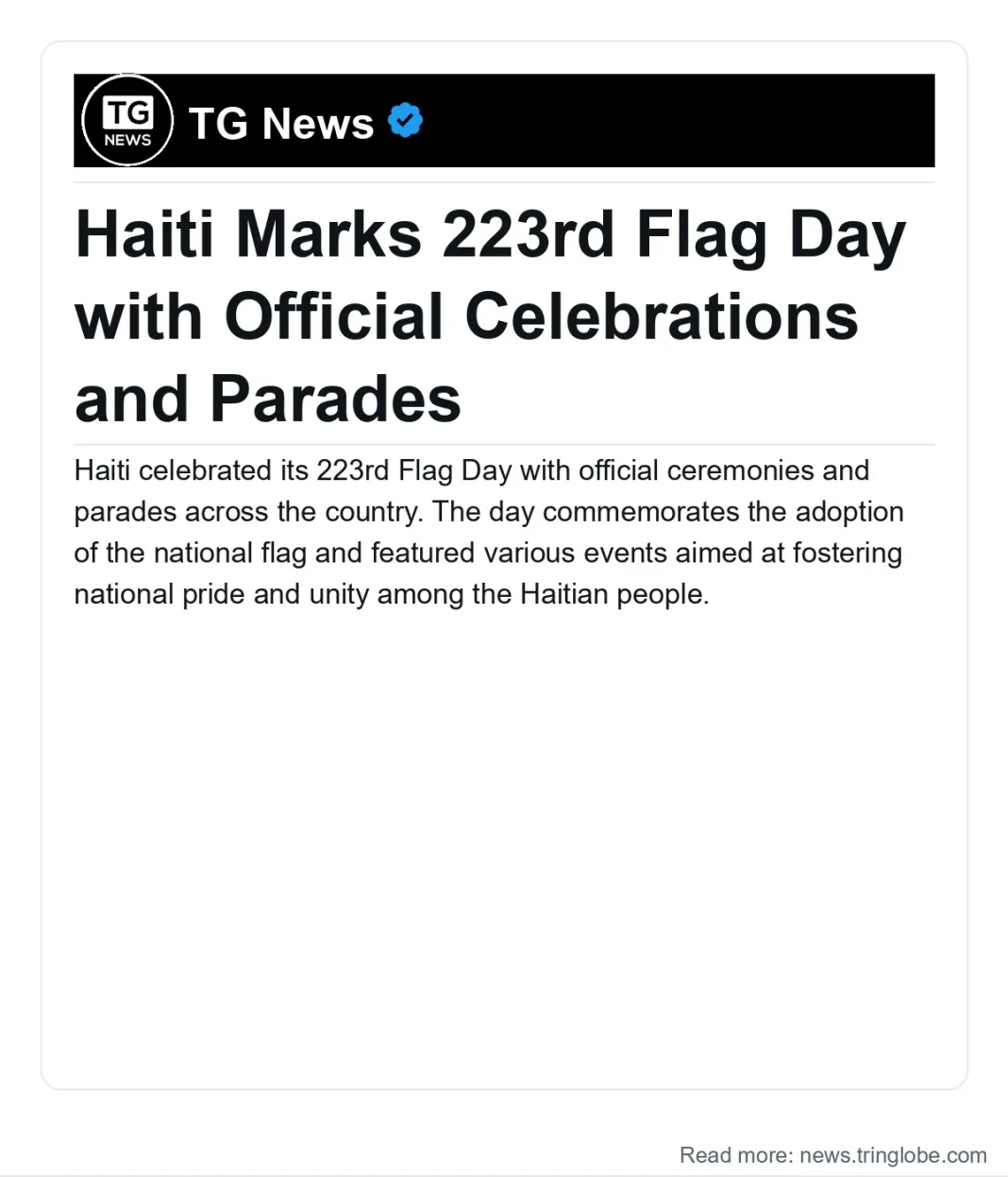 Haiti: Haiti Marks 223rd Flag Day with Official Celebrations and Parades