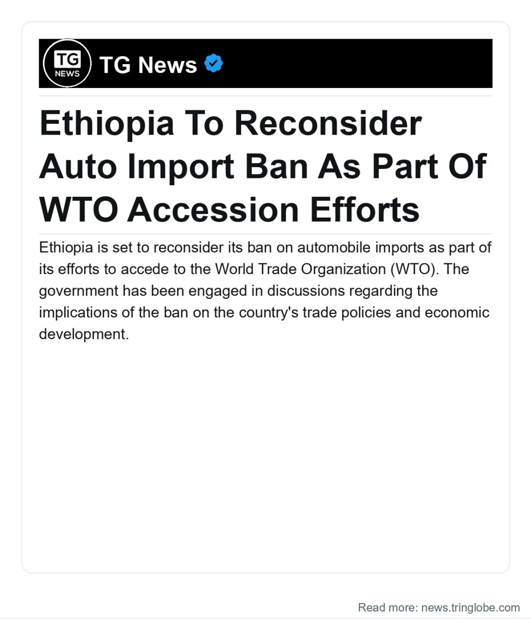 Ethiopia: Ethiopia To Reconsider Auto Import Ban As Part Of WTO Accession Efforts