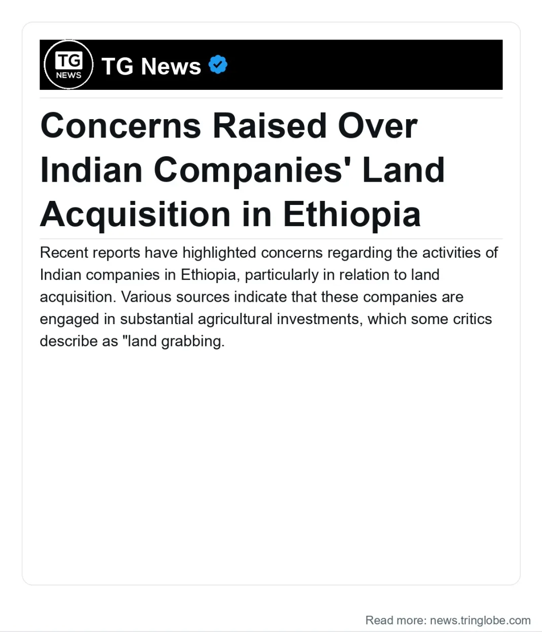 Ethiopia: Concerns Raised Over Indian Companies’ Land Acquisition in Ethiopia