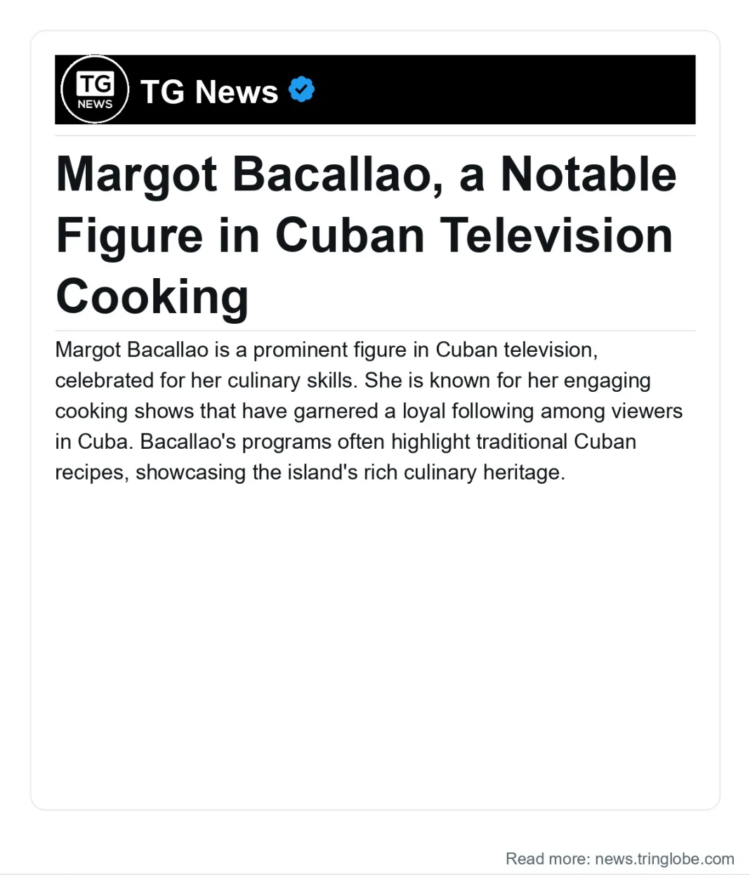 Cuba: Margot Bacallao, a Notable Figure in Cuban Television Cooking