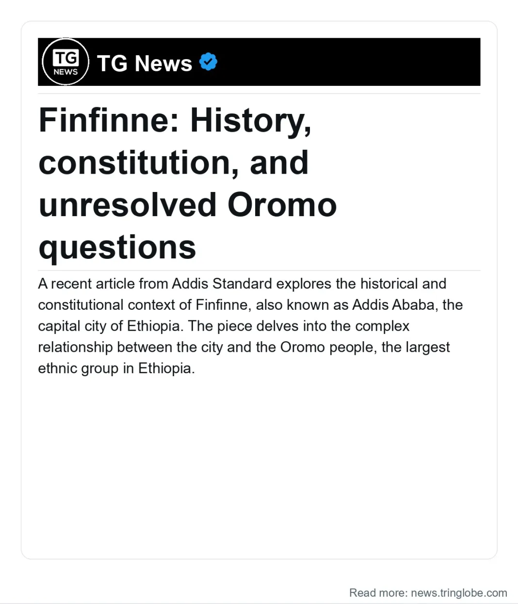 Ethiopia: Finfinne: History, constitution, and unresolved Oromo questions