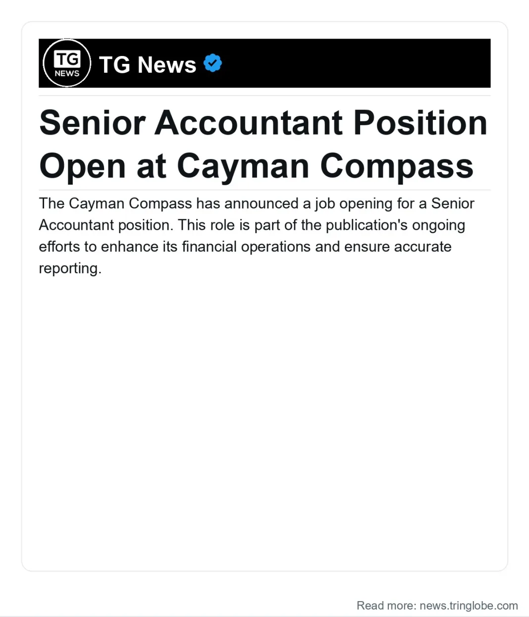 Cayman Islands: Senior Accountant Position Open at Cayman Compass
