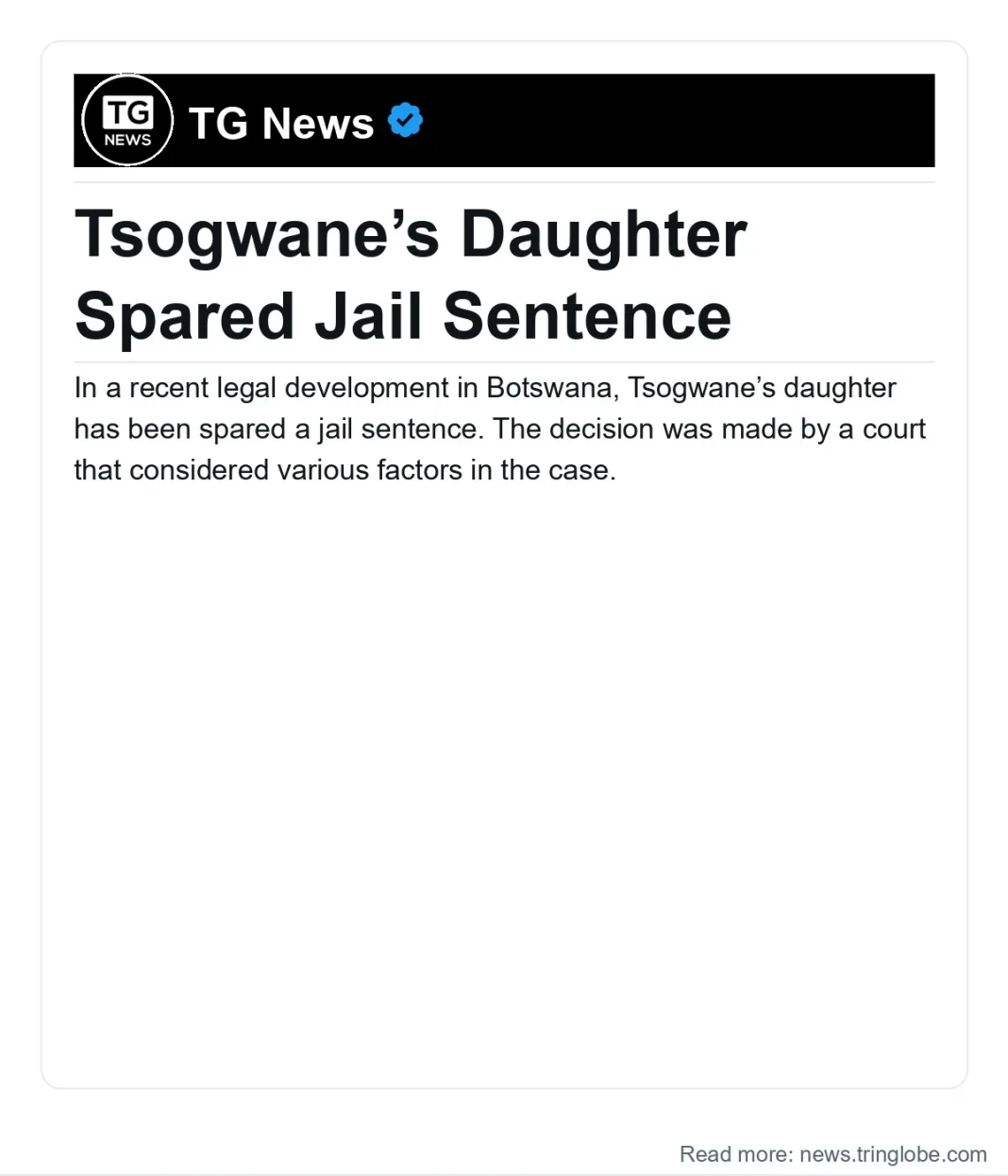 Botswana: Tsogwane’s Daughter Spared Jail Sentence