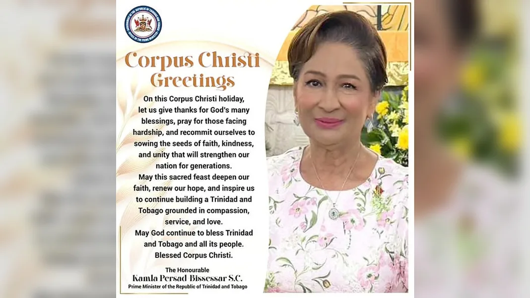 Kamla Persad-Bissessar Commemorates Corpus Christi Celebration in 2026