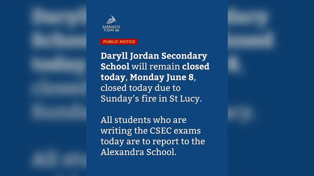 Daryll Jordan Secondary School Closed Following Sunday Fire Incident