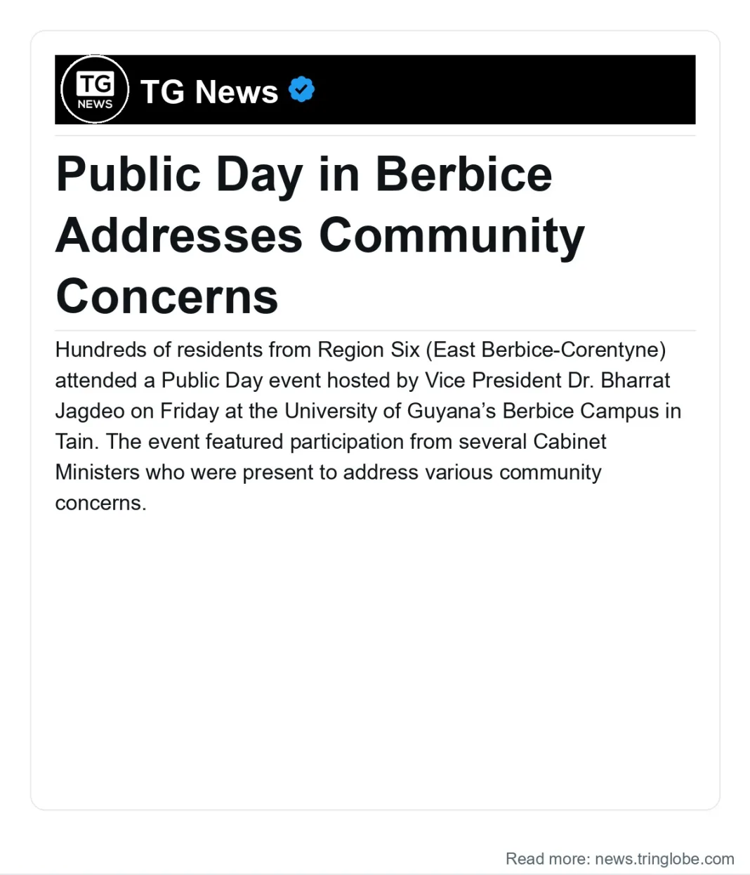 Guyana: Public Day in Berbice Addresses Community Concerns