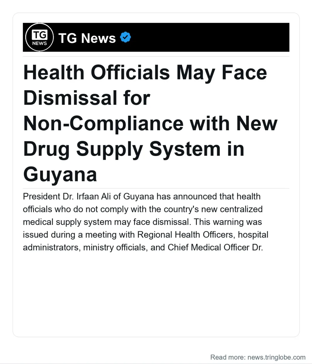 Guyana: Health Officials May Face Dismissal for Non-Compliance with New Drug Supply System in Guyana