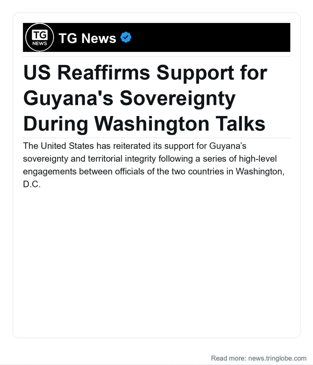 Guyana: US Reaffirms Support for Guyana’s Sovereignty During Washington Talks