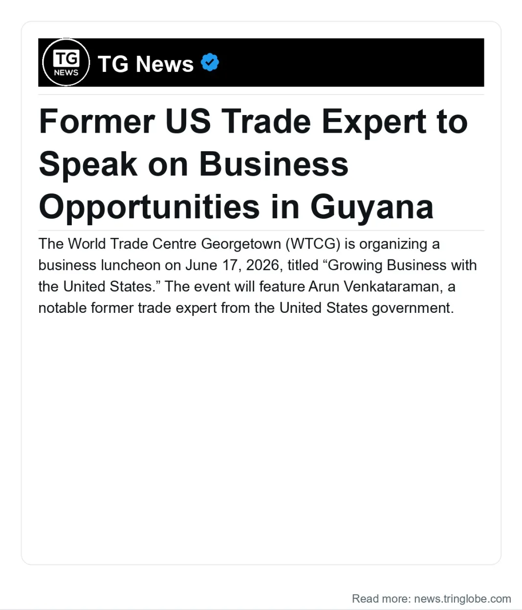 Guyana: Former US Trade Expert to Speak on Business Opportunities in Guyana