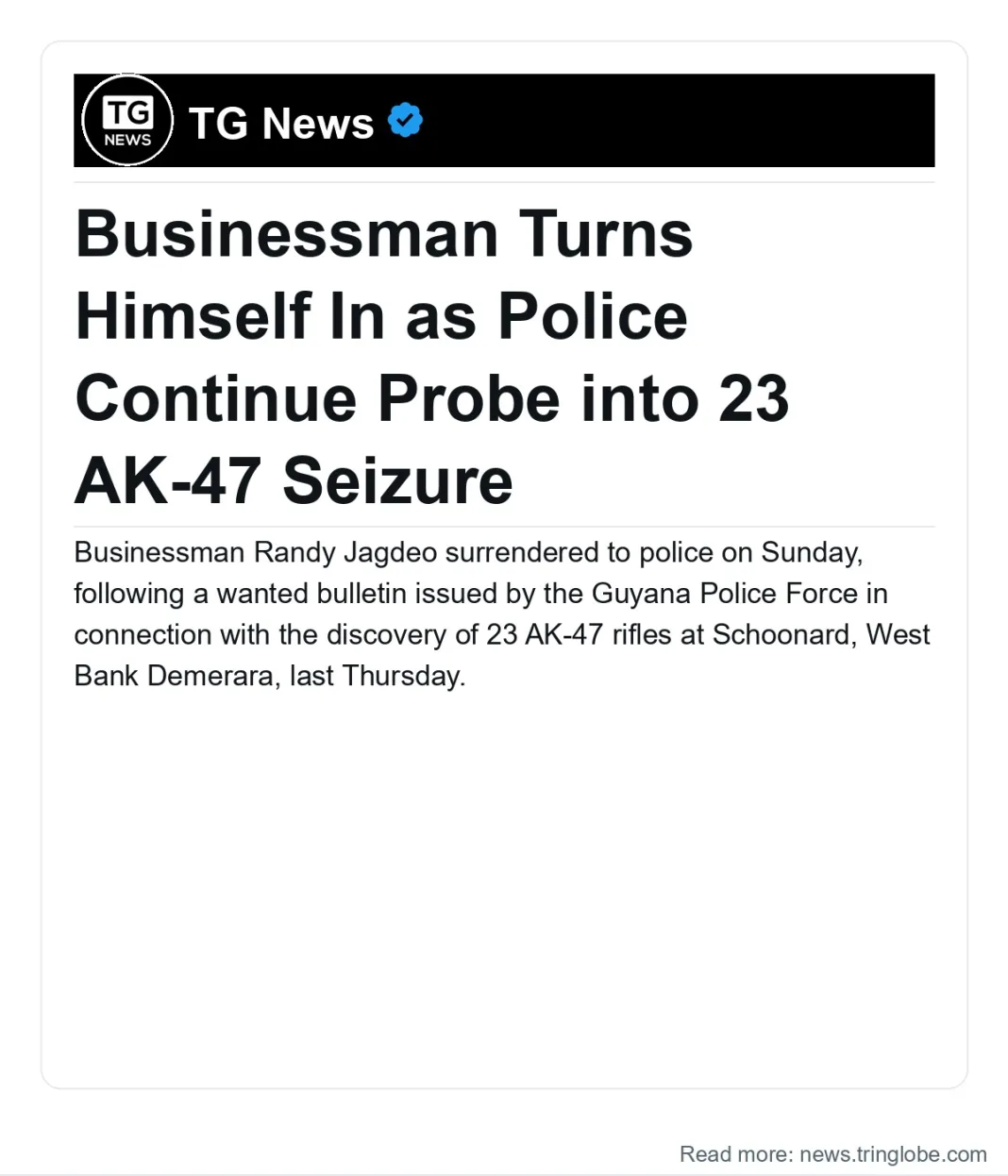 Guyana: Businessman Turns Himself In as Police Continue Probe into 23 AK-47 Seizure