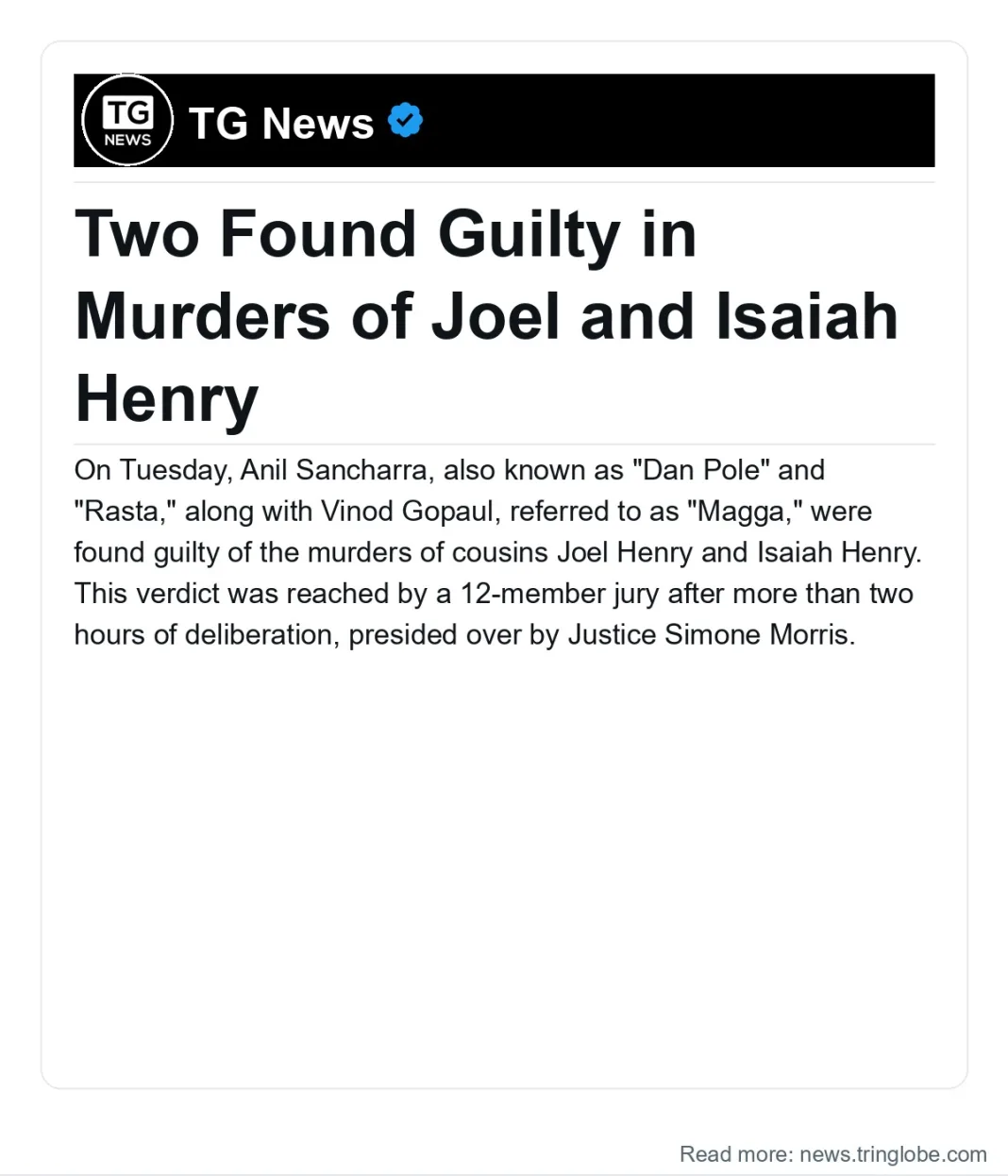 Guyana: Two Found Guilty in Murders of Joel and Isaiah Henry