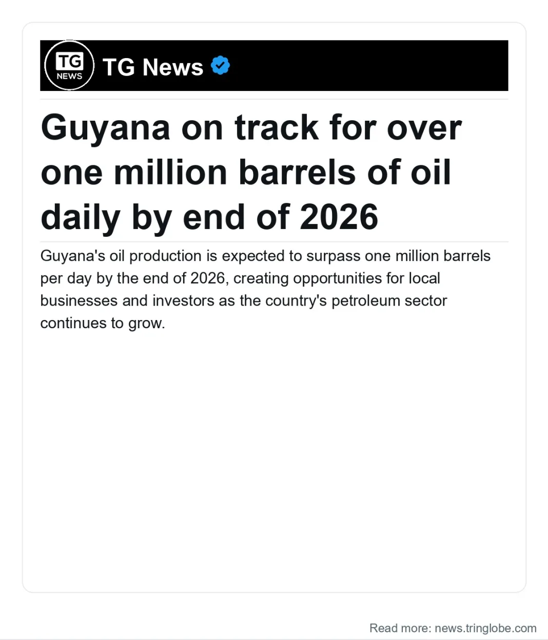 Guyana: Guyana on track for over one million barrels of oil daily by end of 2026