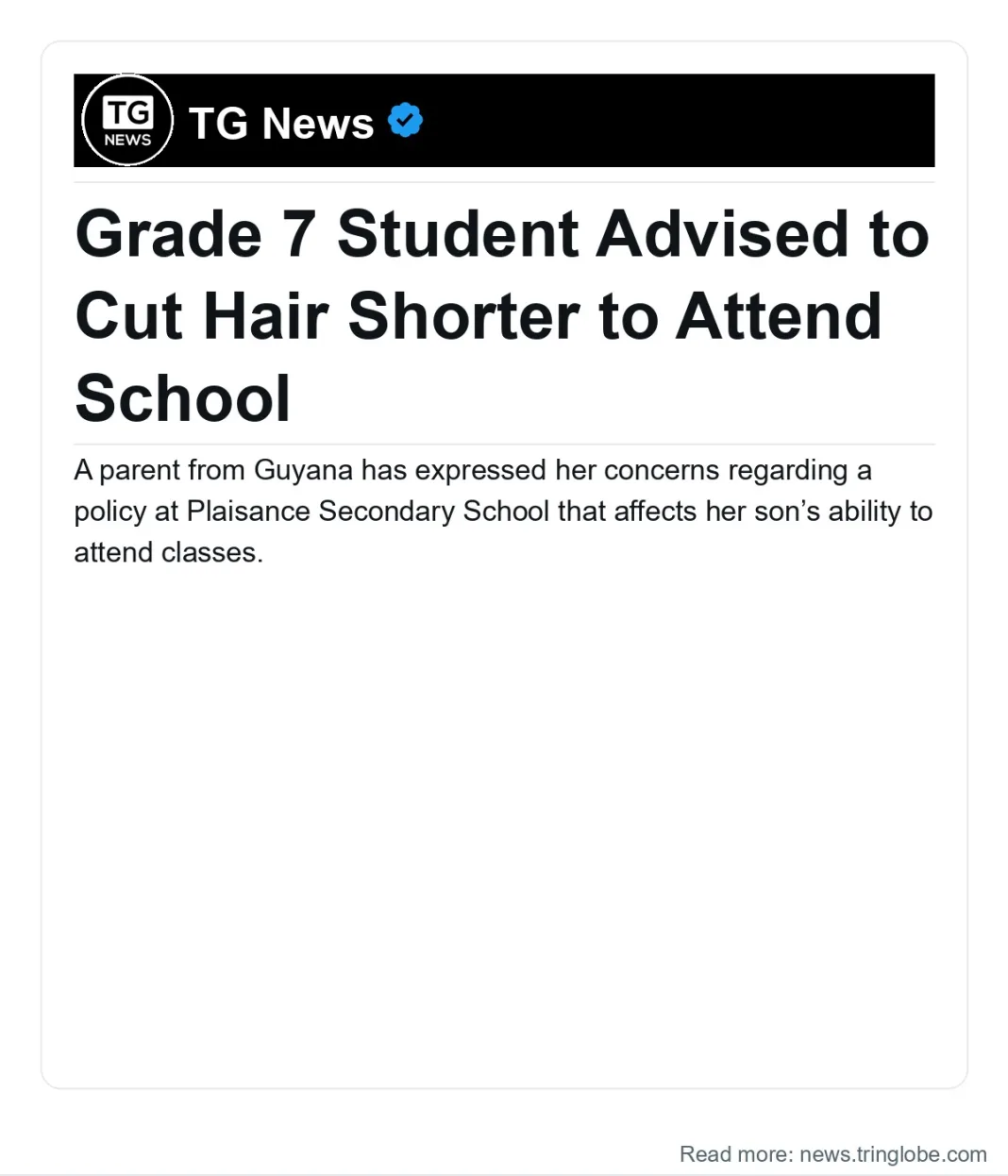Guyana: Grade 7 Student Advised to Cut Hair Shorter to Attend School