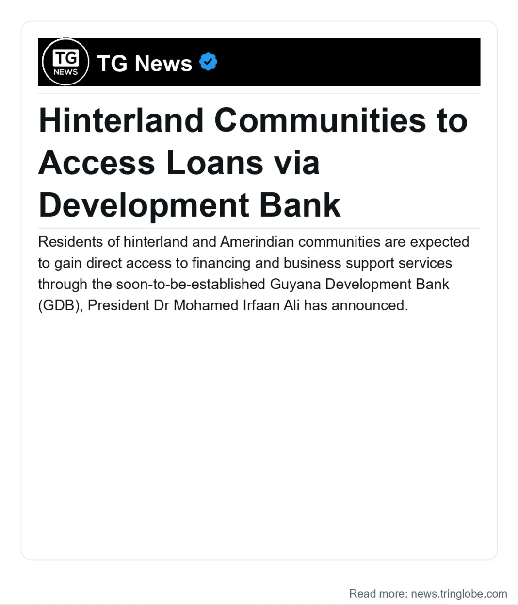 Guyana: Hinterland Communities to Access Loans via Development Bank