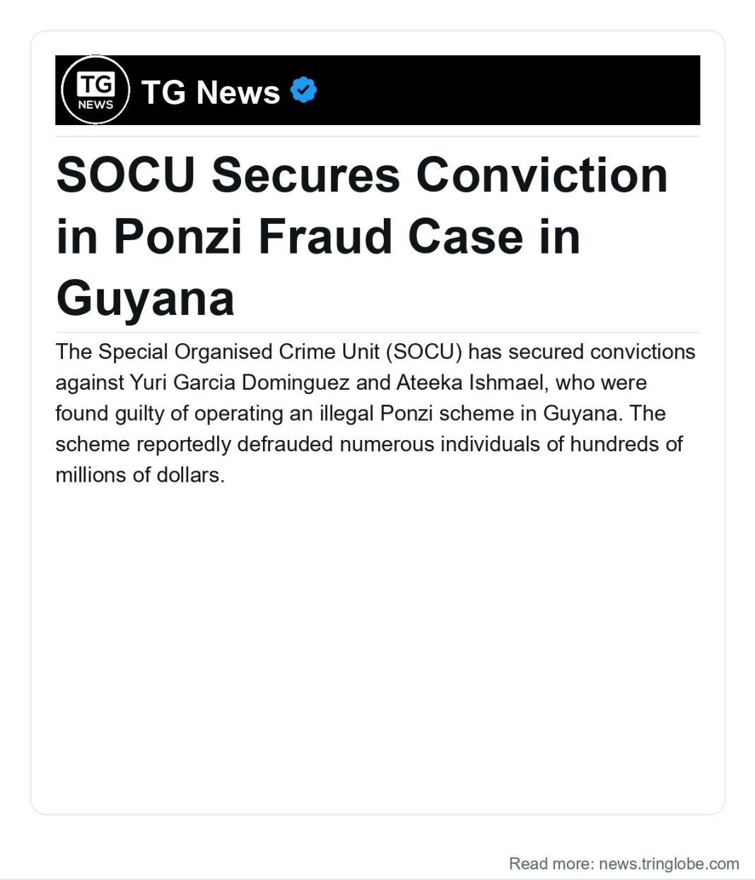 Guyana: SOCU Secures Conviction in Ponzi Fraud Case in Guyana