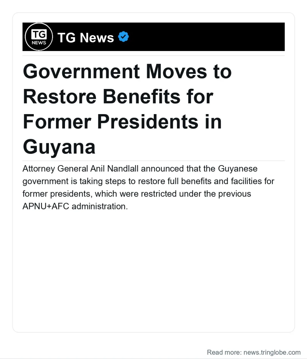 Guyana: Government Moves to Restore Benefits for Former Presidents in Guyana