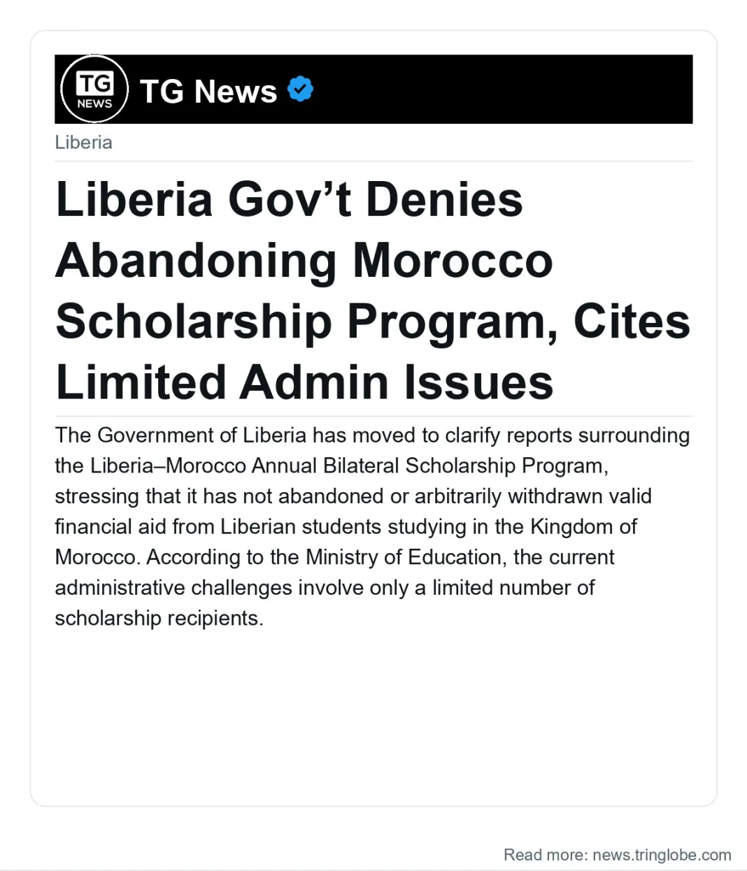 Liberia Gov’t Denies Abandoning Morocco Scholarship Program, Cites Limited Admin Issues