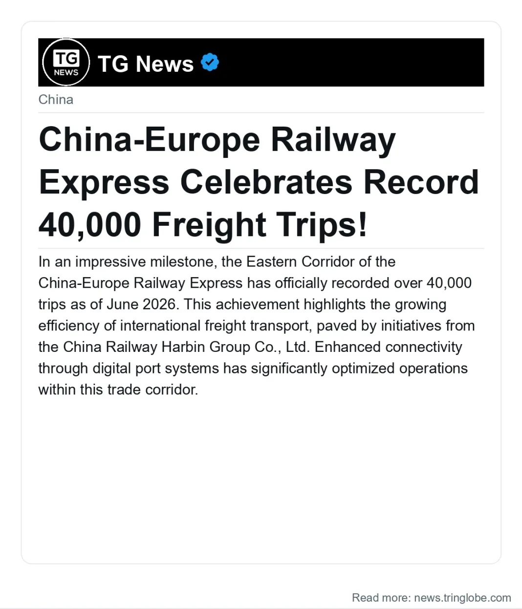 China-Europe Railway Express Celebrates Record 40,000 Freight Trips!