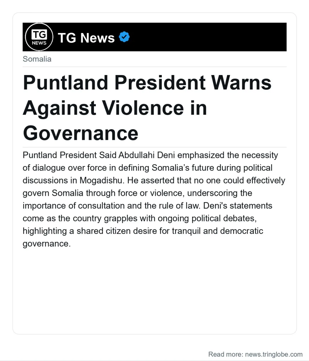 Puntland President Warns Against Violence in Governance