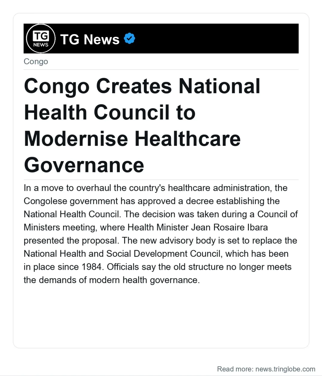 Congo Creates National Health Council to Modernise Healthcare Governance