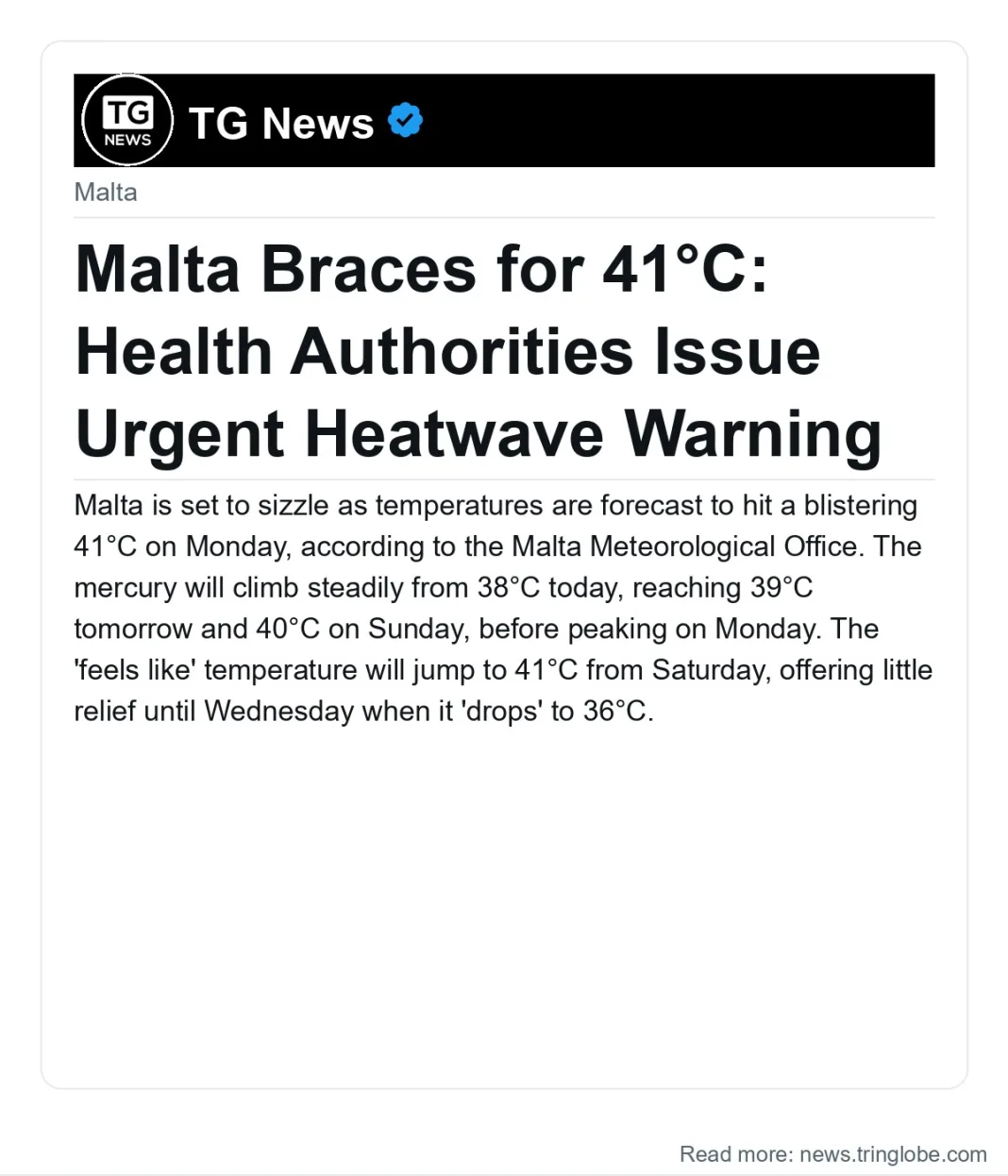Malta Braces for 41°C: Health Authorities Issue Urgent Heatwave Warning