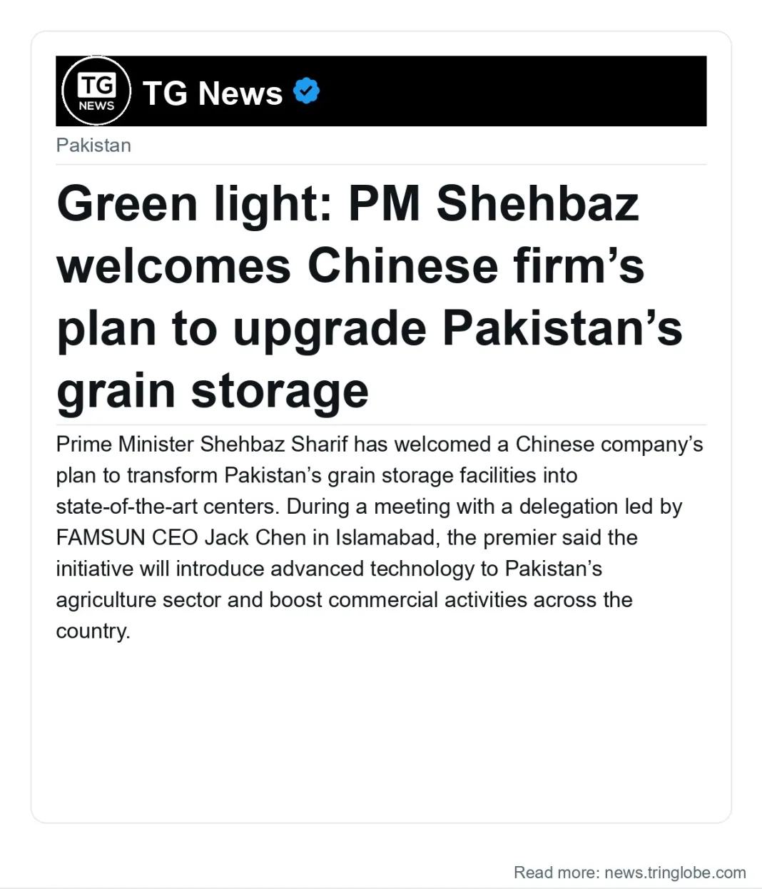 Green light: PM Shehbaz welcomes Chinese firm’s plan to upgrade Pakistan’s grain storage