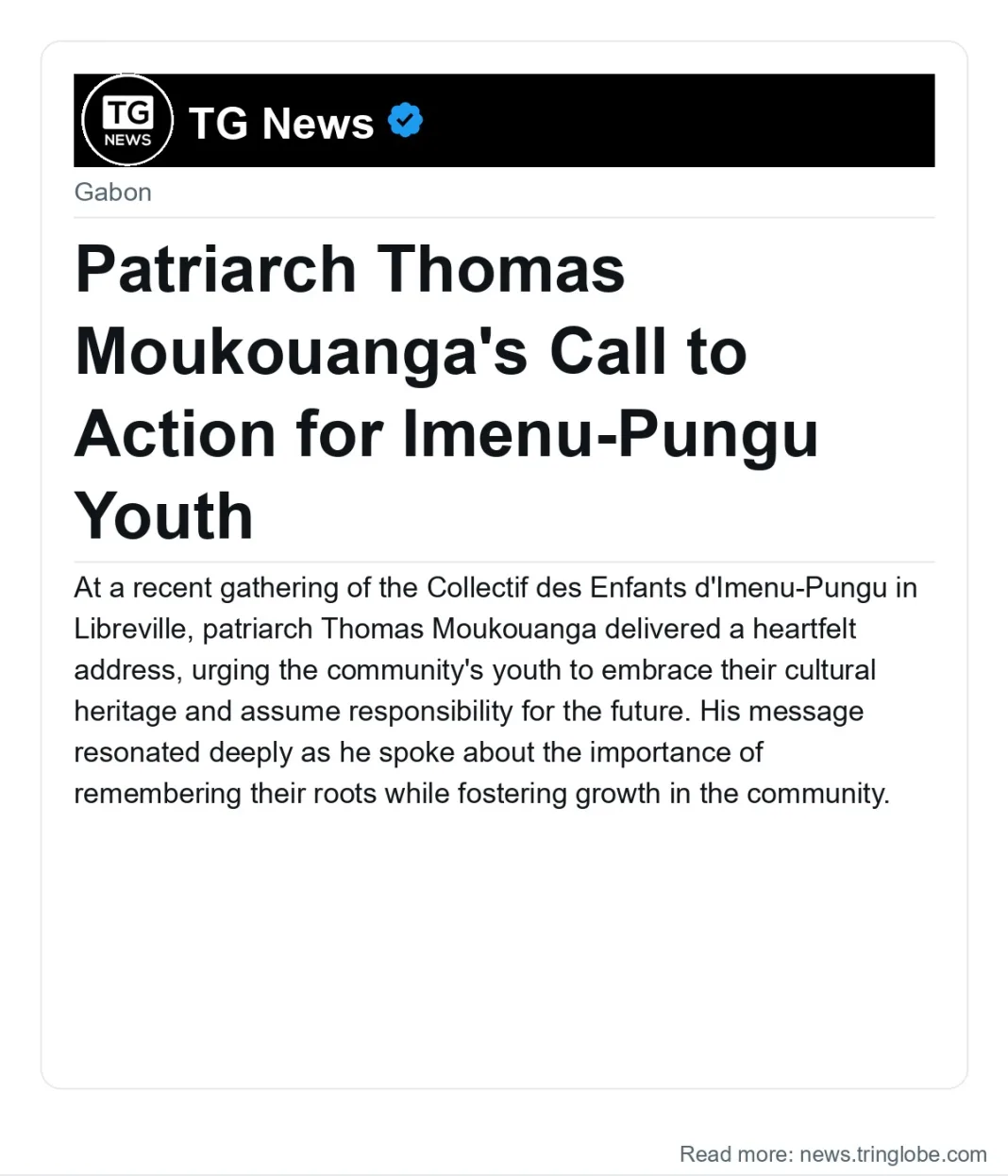Patriarch Thomas Moukouanga’s Call to Action for Imenu-Pungu Youth