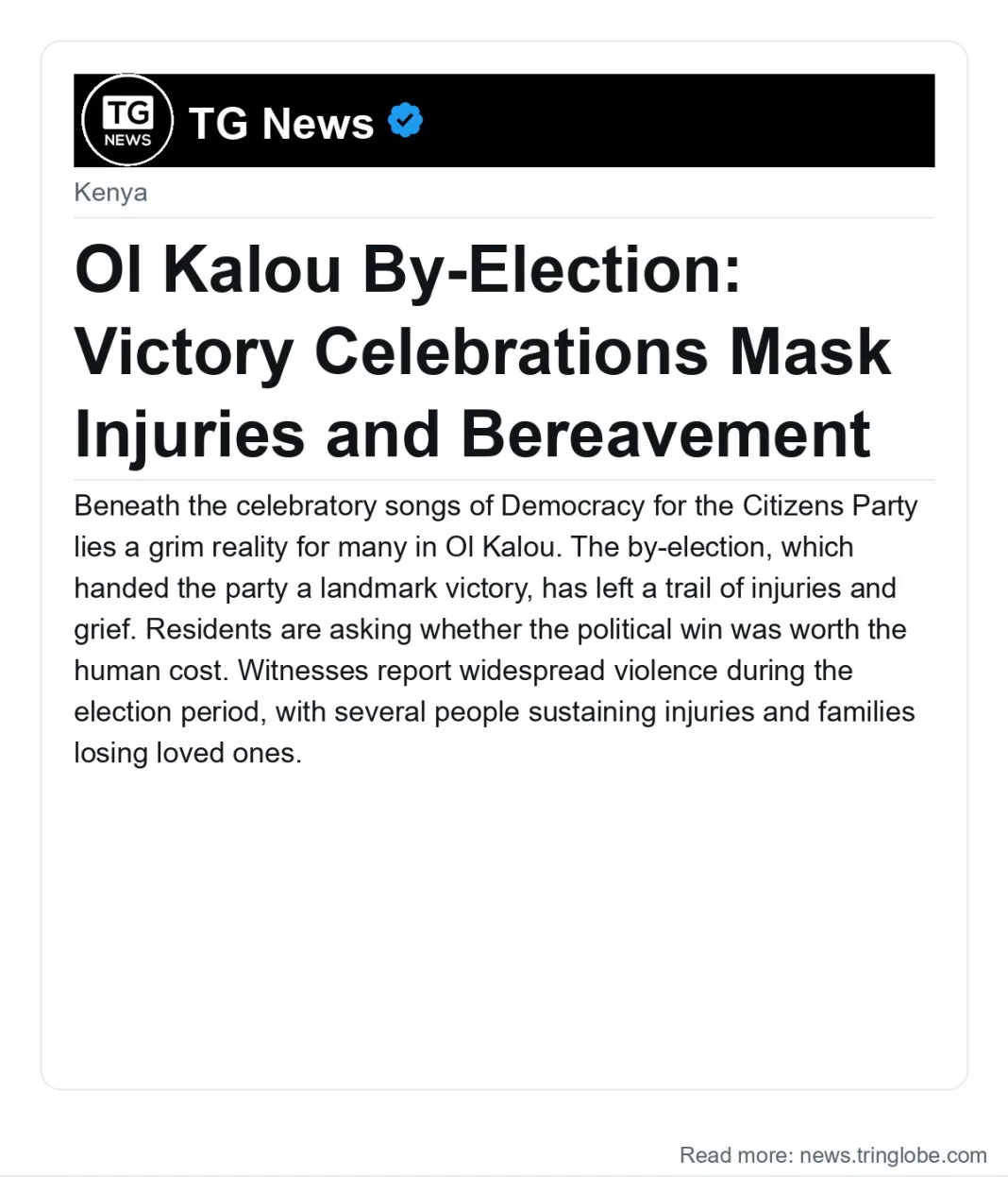 Ol Kalou By-Election: Victory Celebrations Mask Injuries and Bereavement