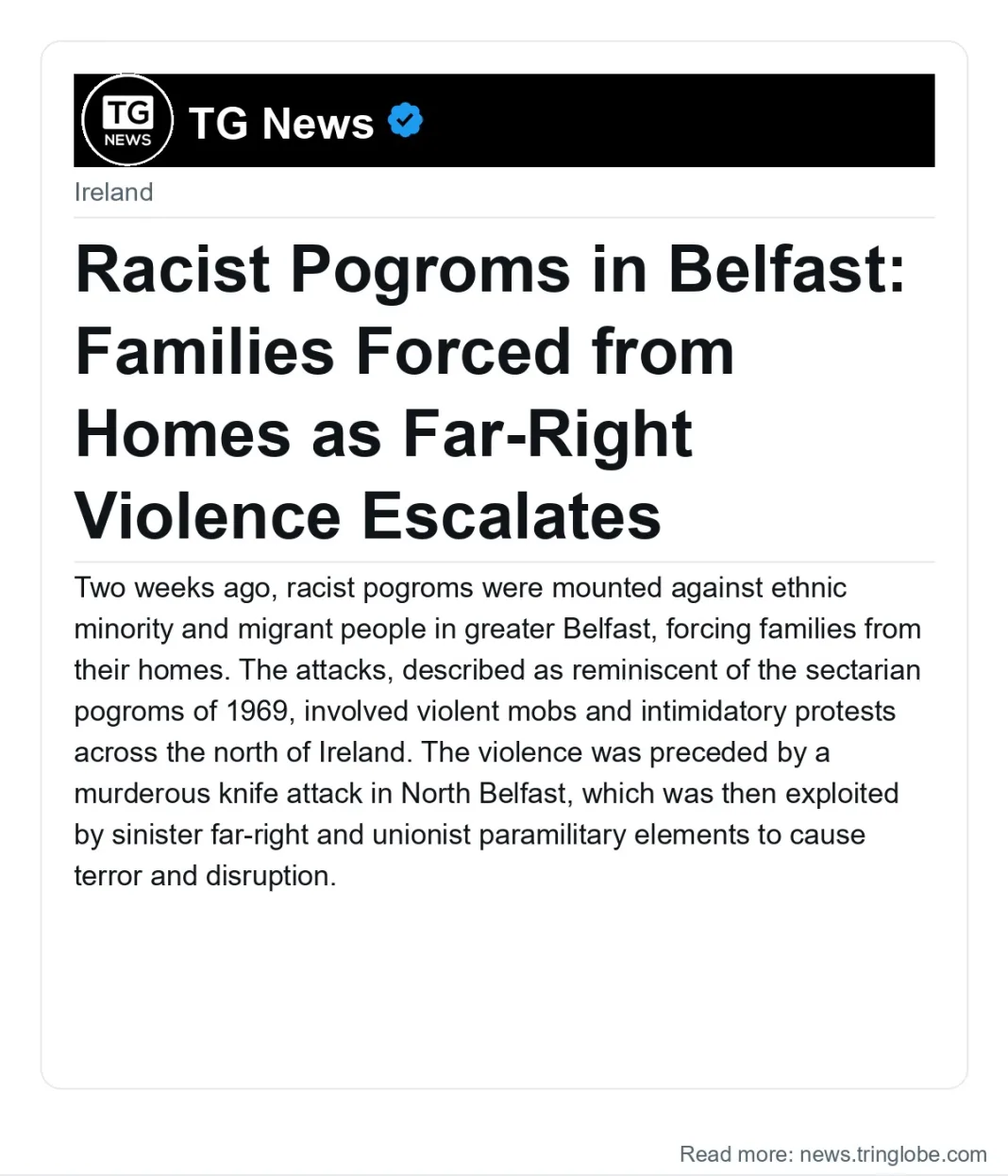 Racist Pogroms in Belfast: Families Forced from Homes as Far-Right Violence Escalates
