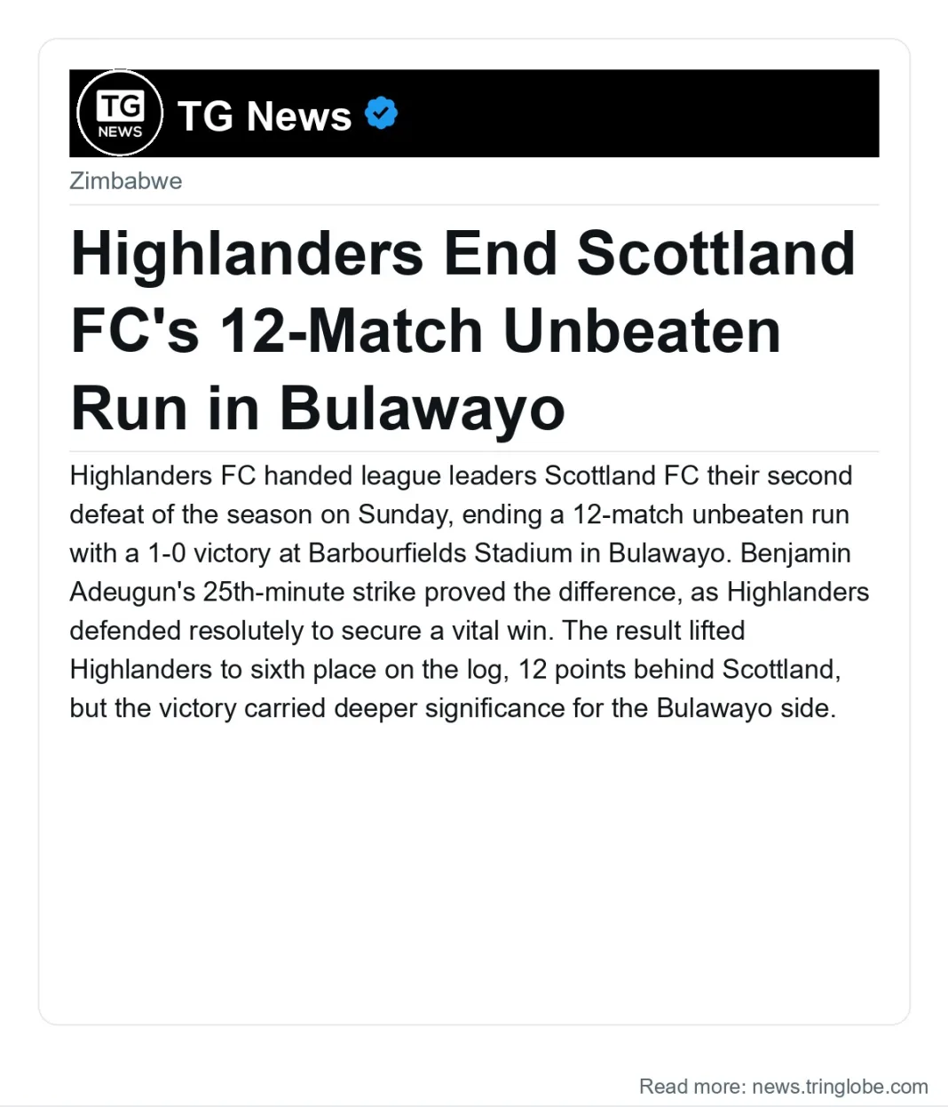 Highlanders End Scottland FC’s 12-Match Unbeaten Run in Bulawayo