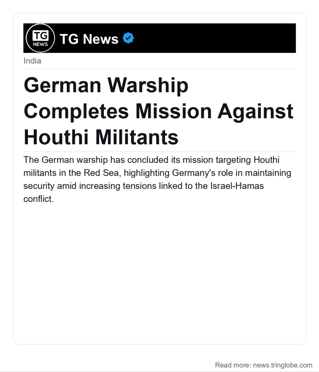 German Warship Completes Mission Against Houthi Militants