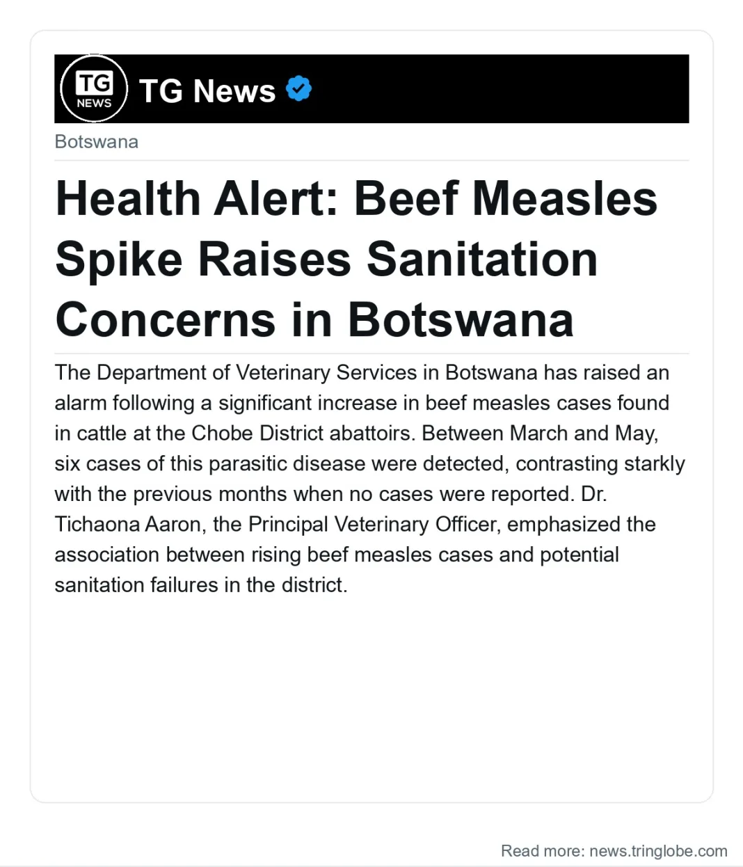Health Alert: Beef Measles Spike Raises Sanitation Concerns in Botswana