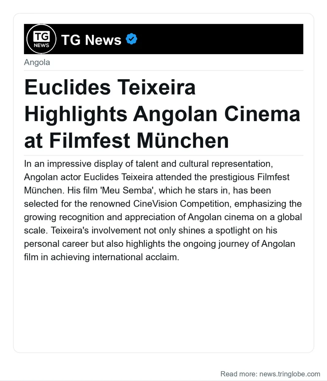 Euclides Teixeira Highlights Angolan Cinema at Filmfest München