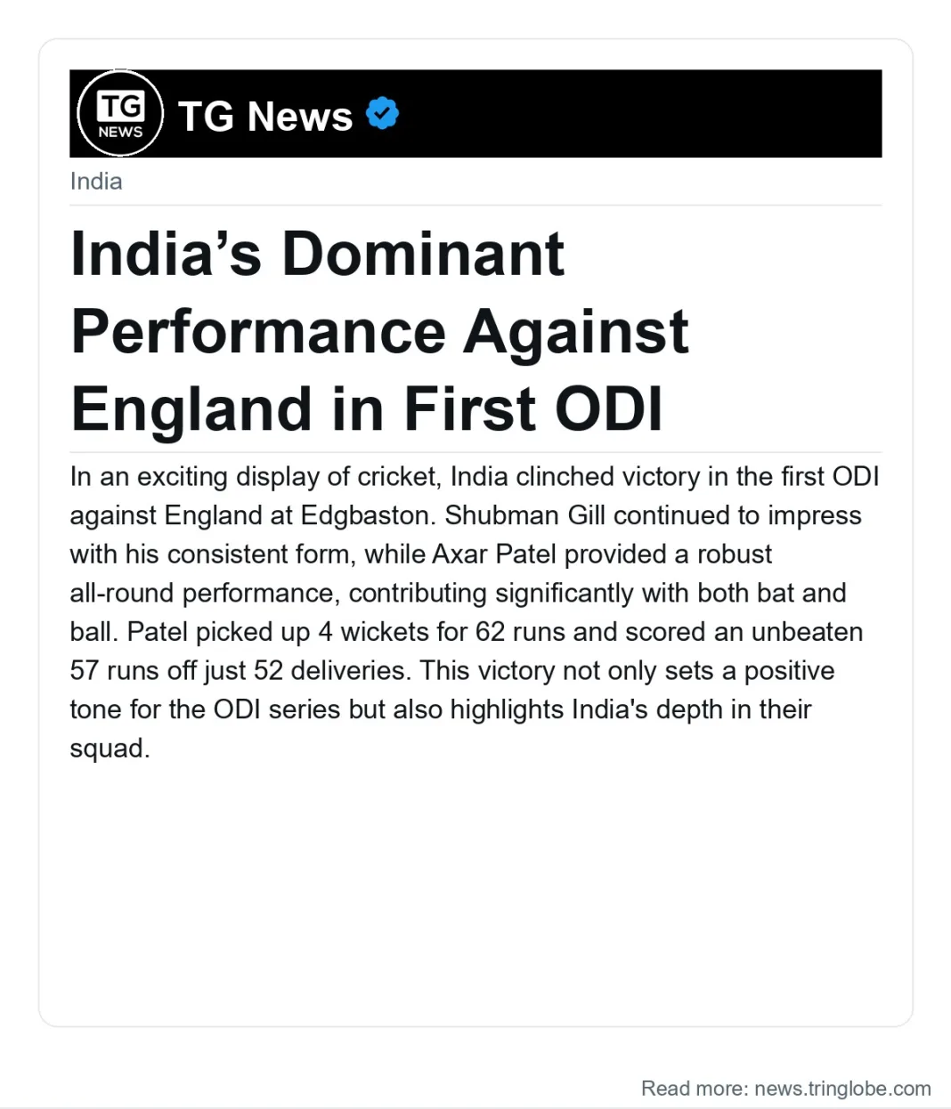 India’s Dominant Performance Against England in First ODI