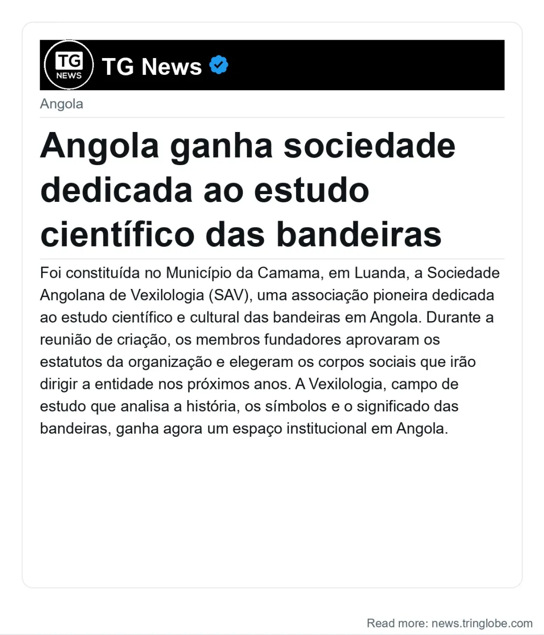 Angola ganha sociedade dedicada ao estudo científico das bandeiras