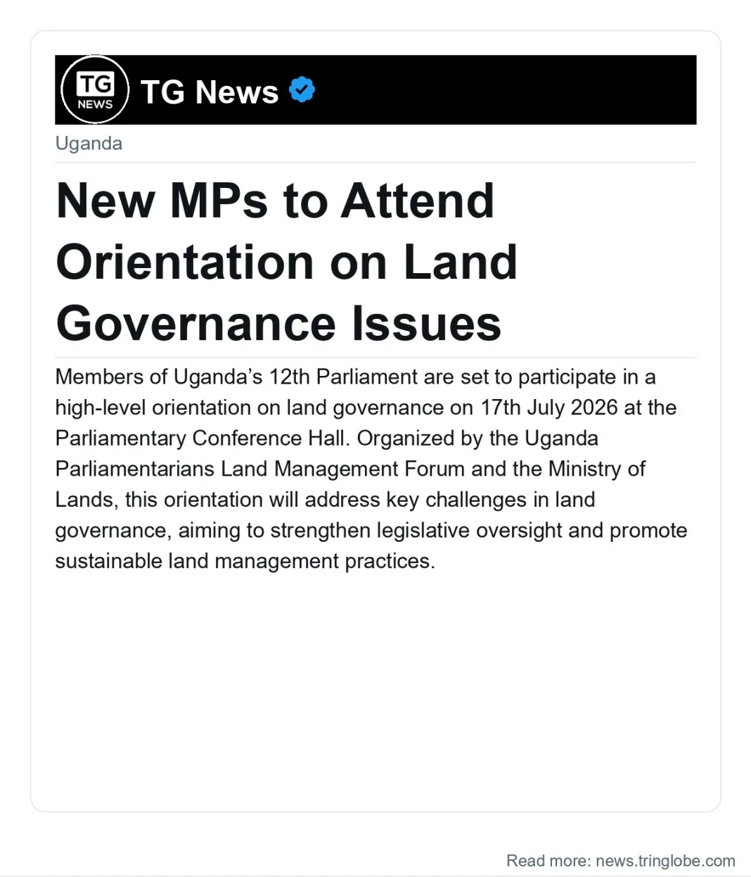 New MPs to Attend Orientation on Land Governance Issues