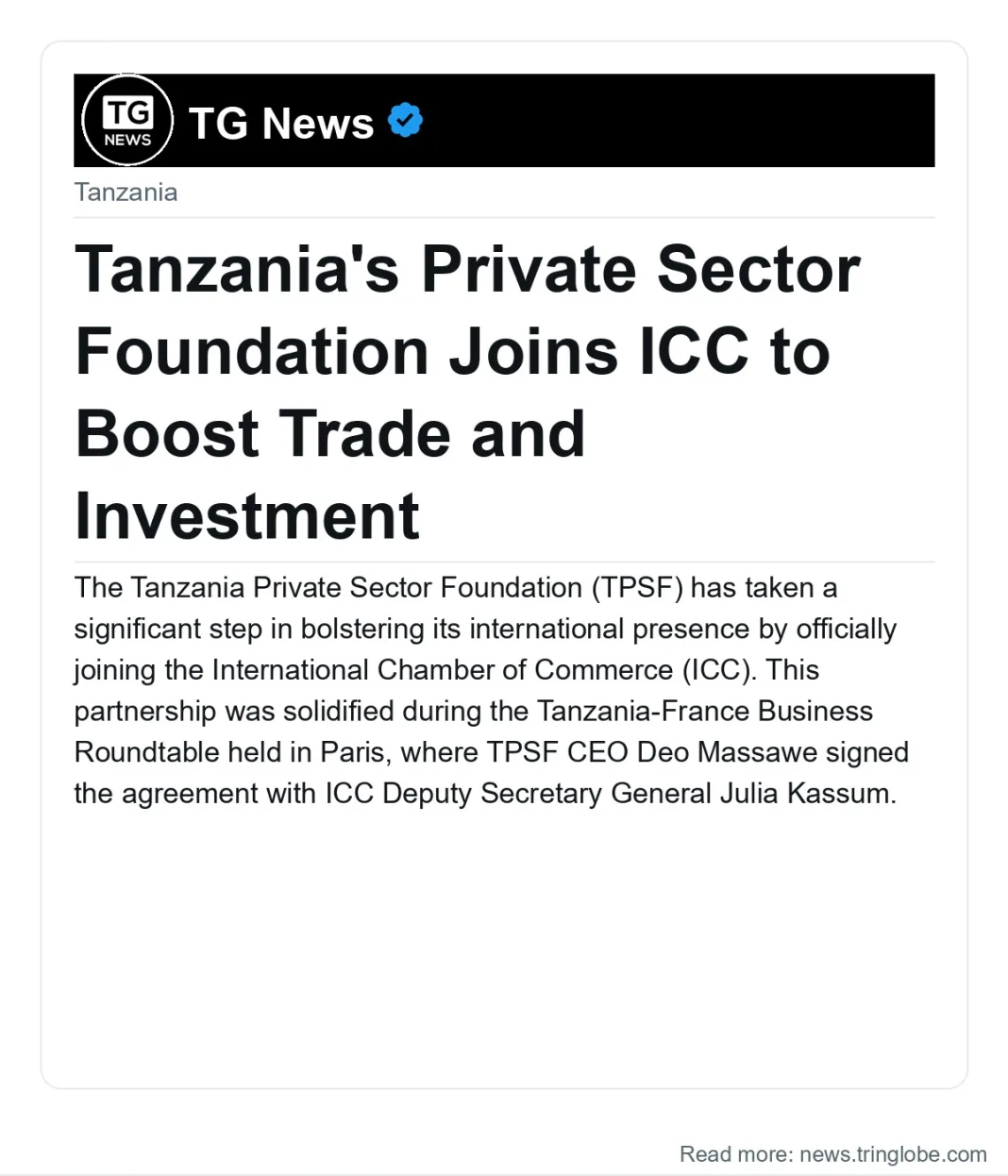 Tanzania’s Private Sector Foundation Joins ICC to Boost Trade and Investment