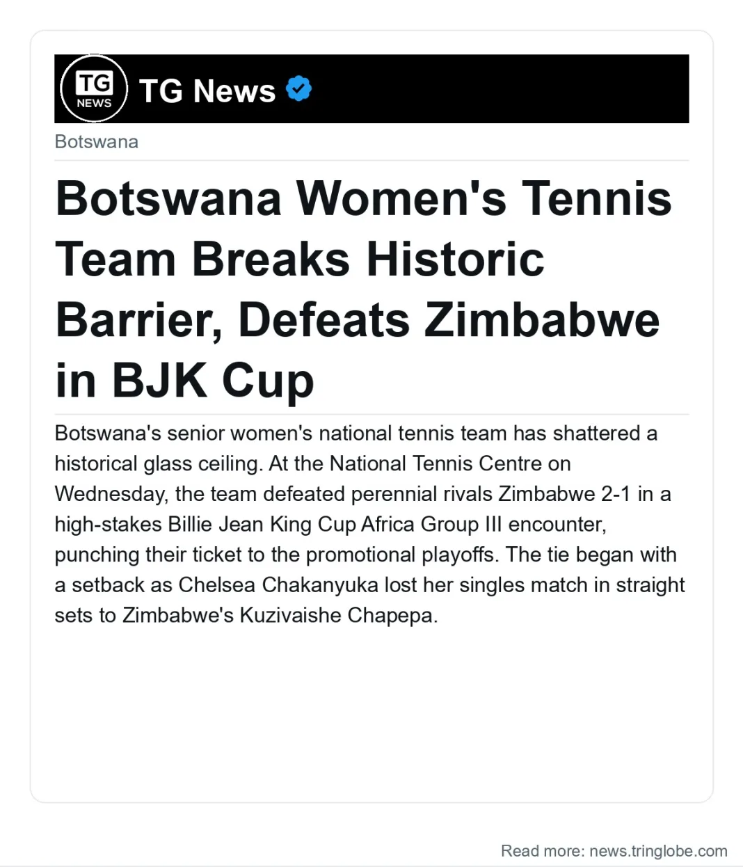 Botswana Women’s Tennis Team Breaks Historic Barrier, Defeats Zimbabwe in BJK Cup