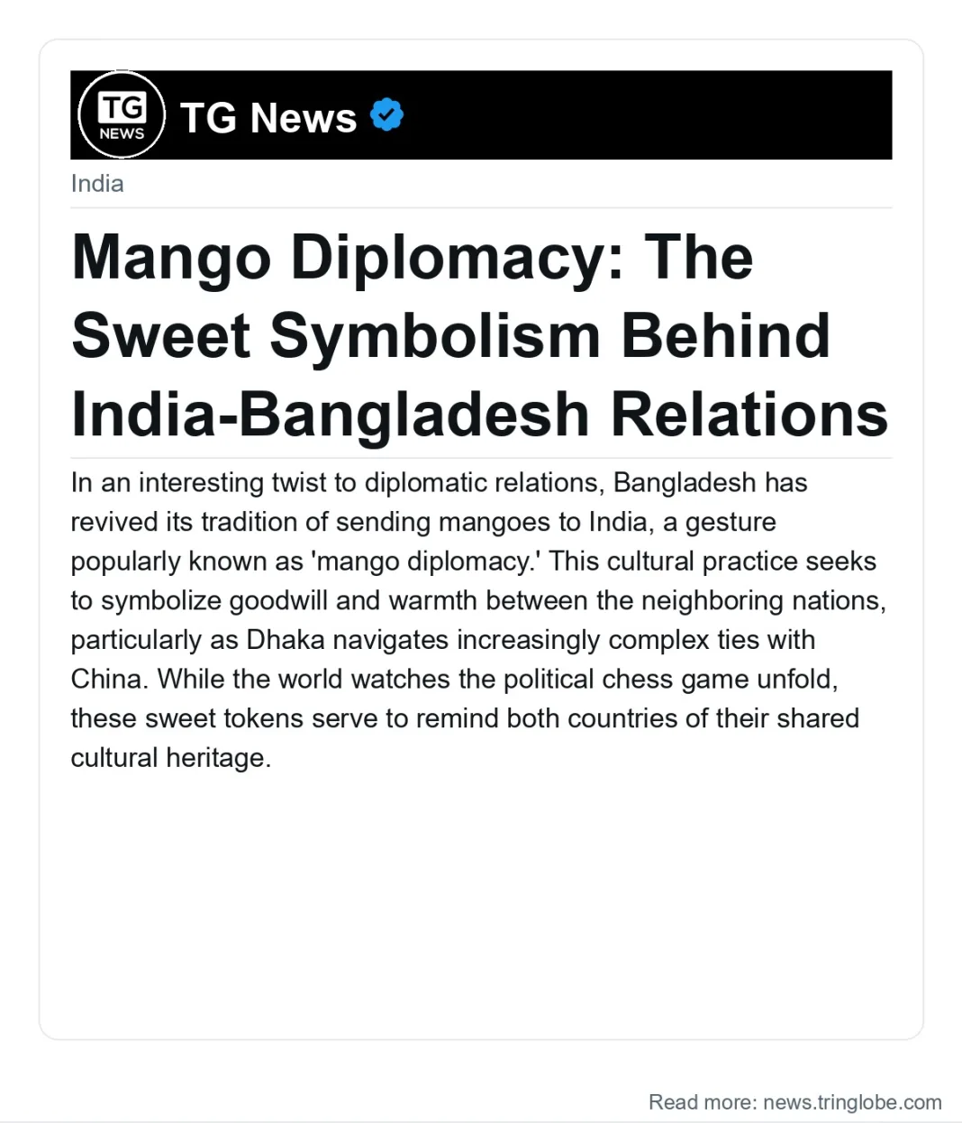 Mango Diplomacy: The Sweet Symbolism Behind India-Bangladesh Relations