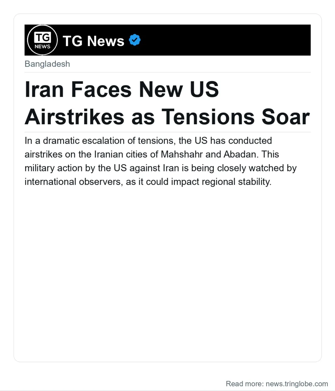 Iran Faces New US Airstrikes as Tensions Soar