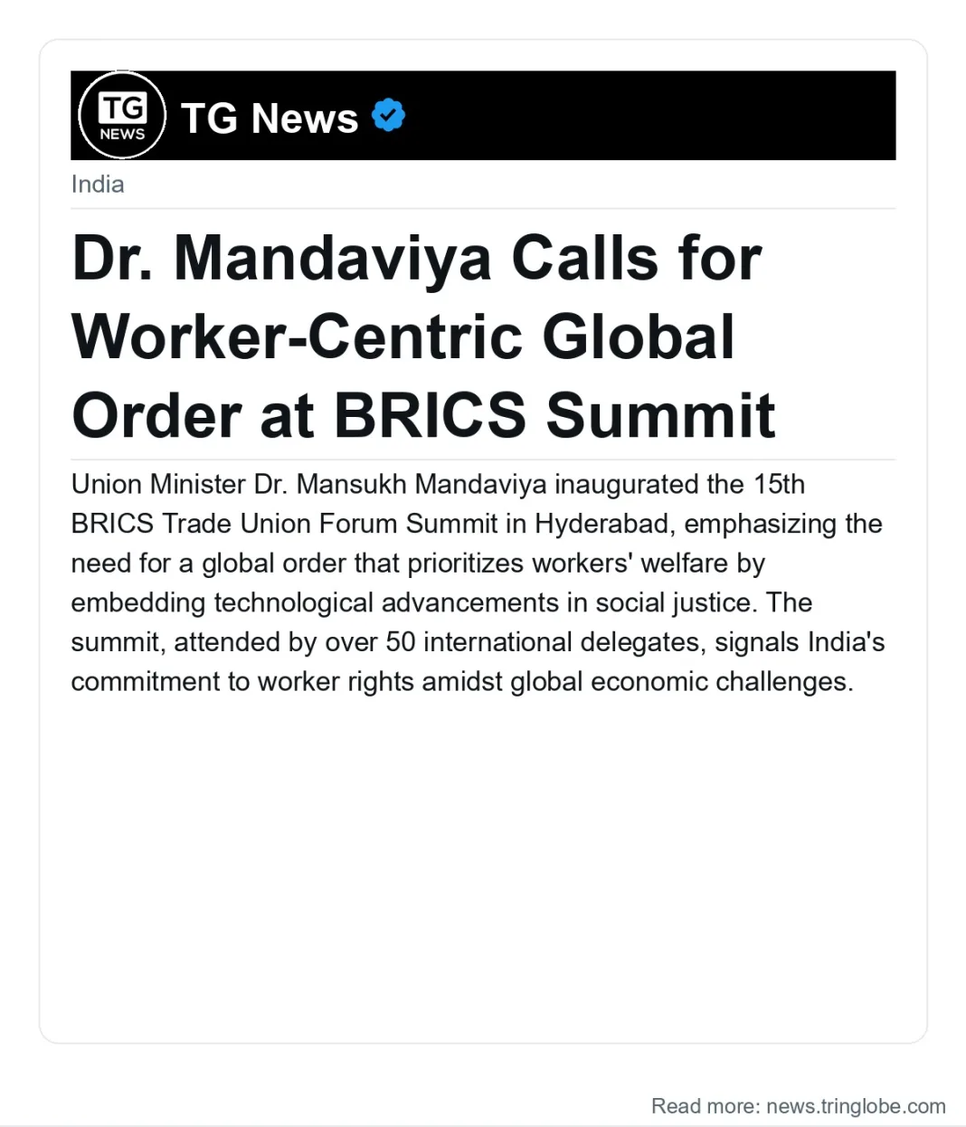 Dr. Mandaviya Calls for Worker-Centric Global Order at BRICS Summit