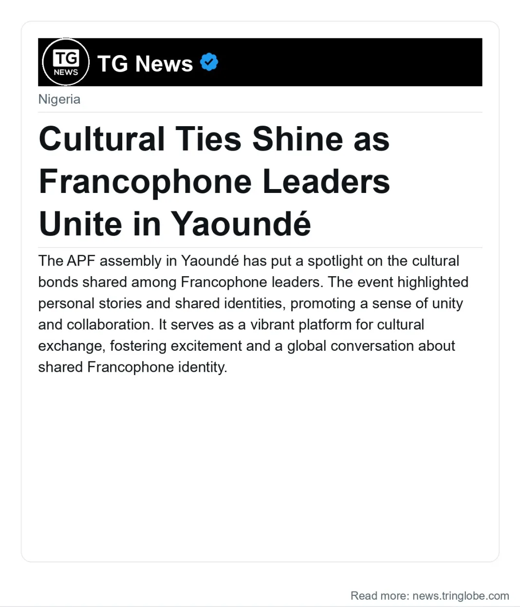 Cultural Ties Shine as Francophone Leaders Unite in Yaoundé
