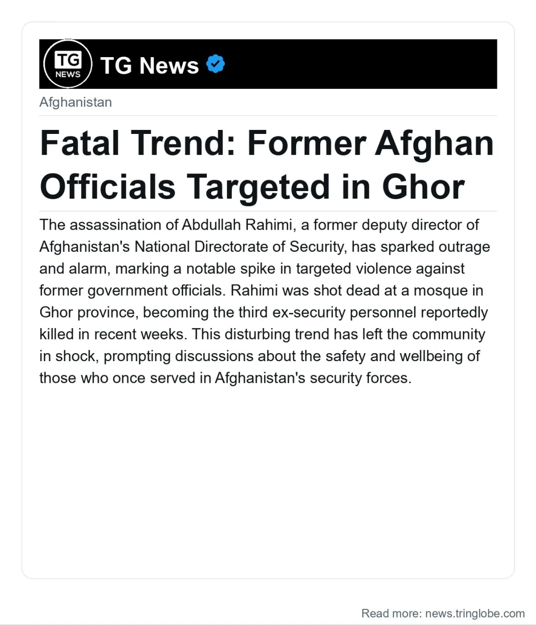 Fatal Trend: Former Afghan Officials Targeted in Ghor