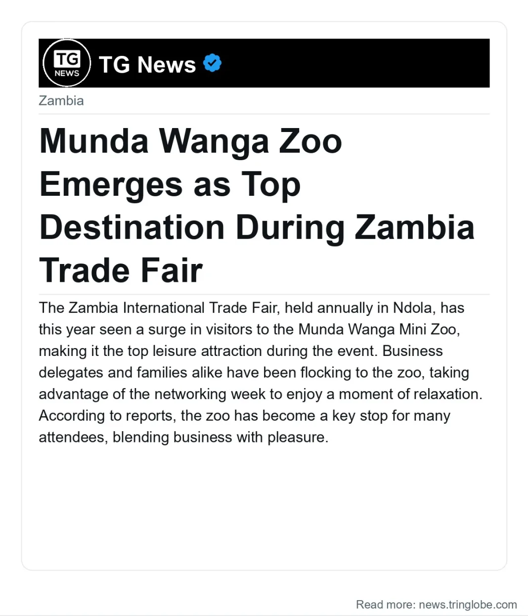 Munda Wanga Zoo Emerges as Top Destination During Zambia Trade Fair