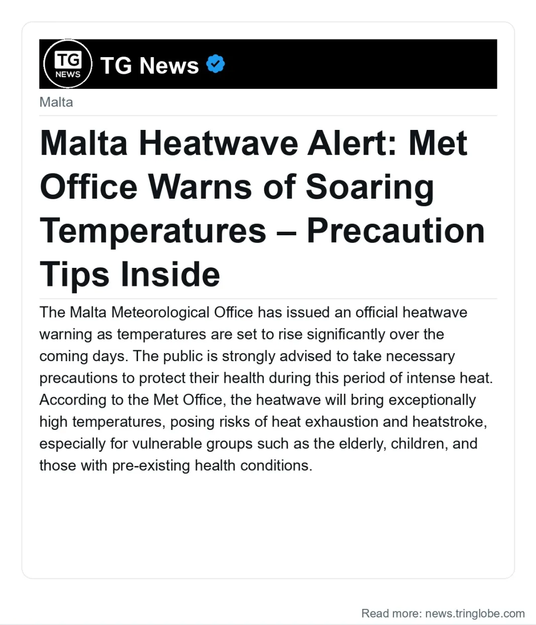 Malta Heatwave Alert: Met Office Warns of Soaring Temperatures – Precaution Tips Inside