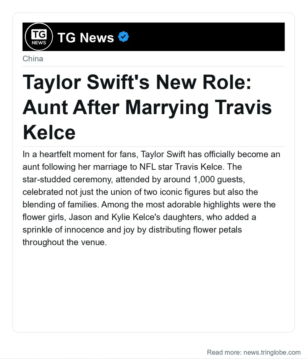 Taylor Swift’s New Role: Aunt After Marrying Travis Kelce