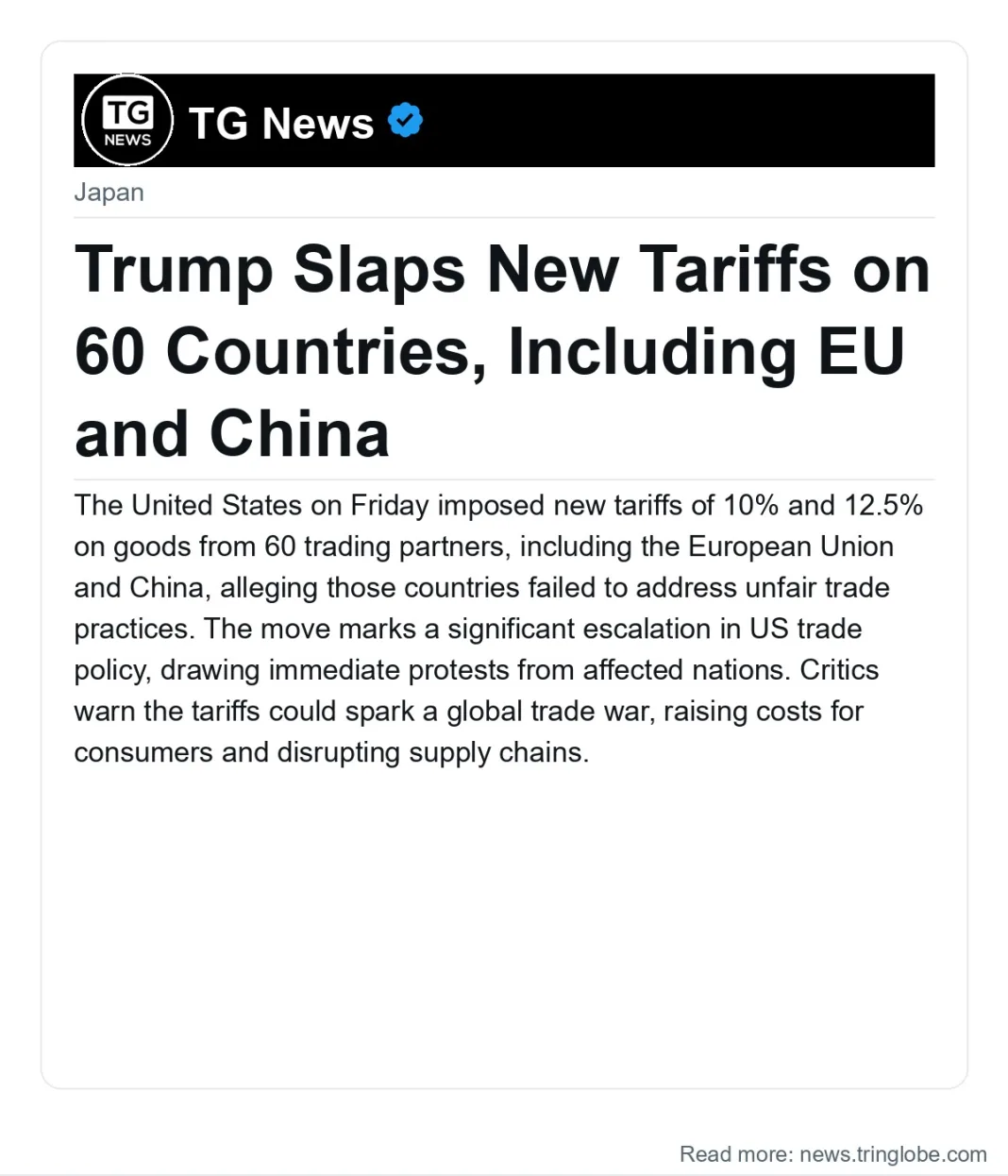 Trump Slaps New Tariffs on 60 Countries, Including EU and China