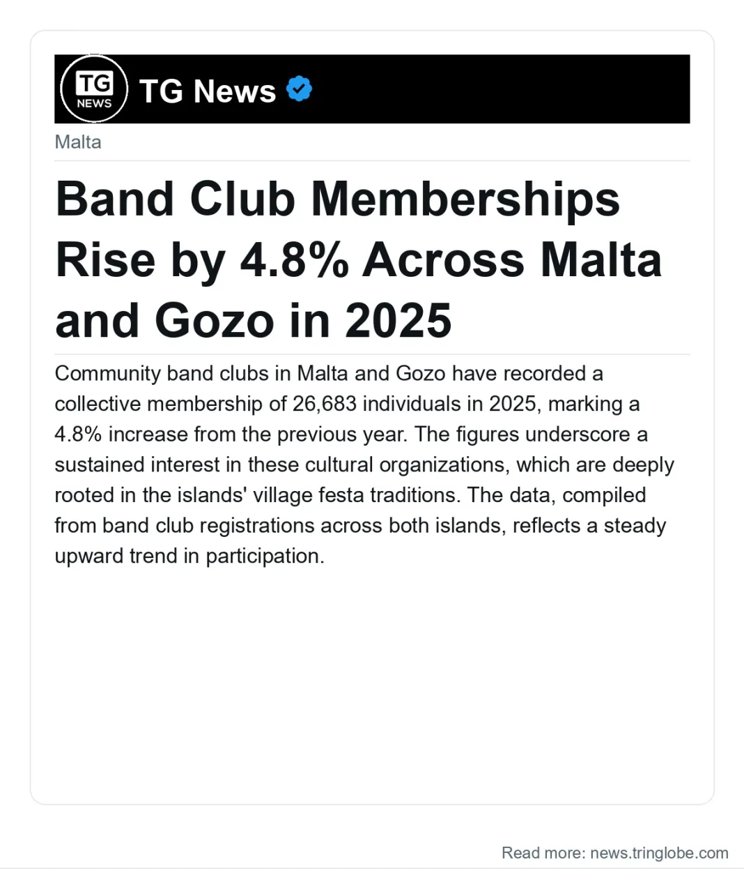 Band Club Memberships Rise by 4.8% Across Malta and Gozo in 2025