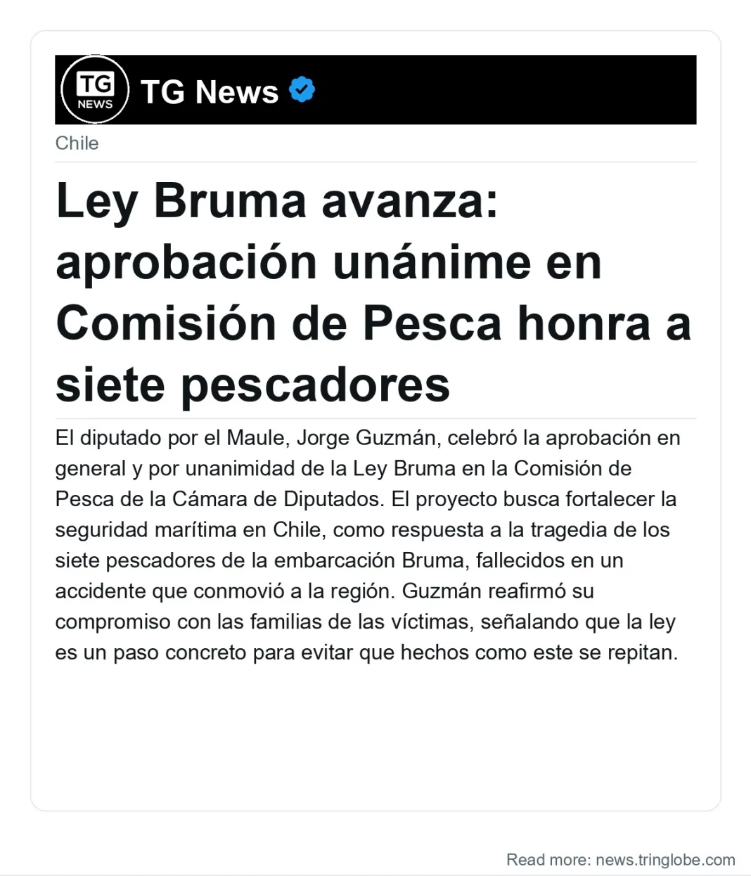 Ley Bruma avanza: aprobación unánime en Comisión de Pesca honra a siete pescadores